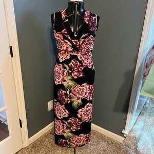 Susan Lawrence Black and Pink Floral Maxi Dress